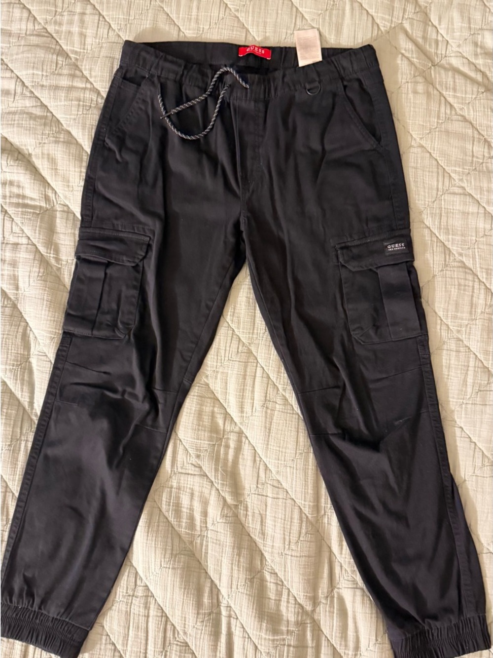 Guess Men's Black Cargo Joggers with Utility Pockets